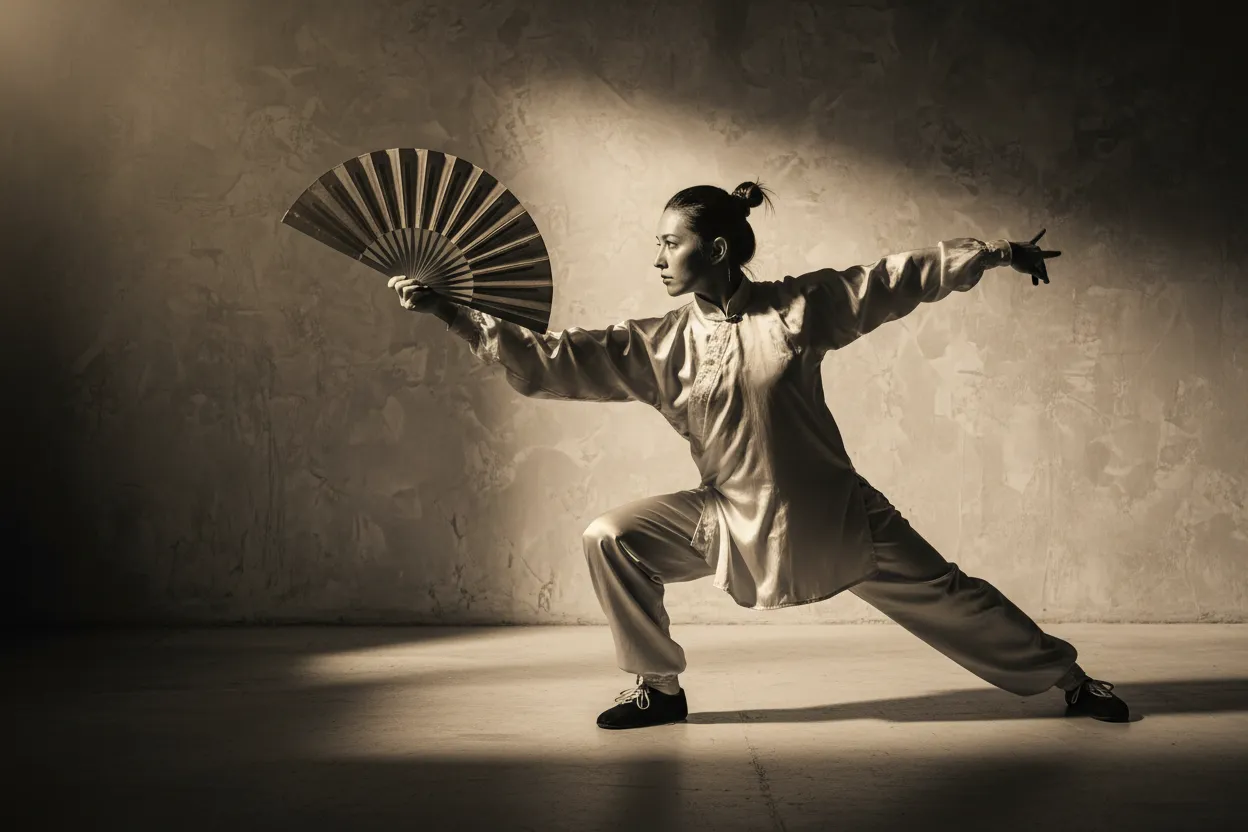 Performance Fan vs. Martial Fan — tai chi forms illustration