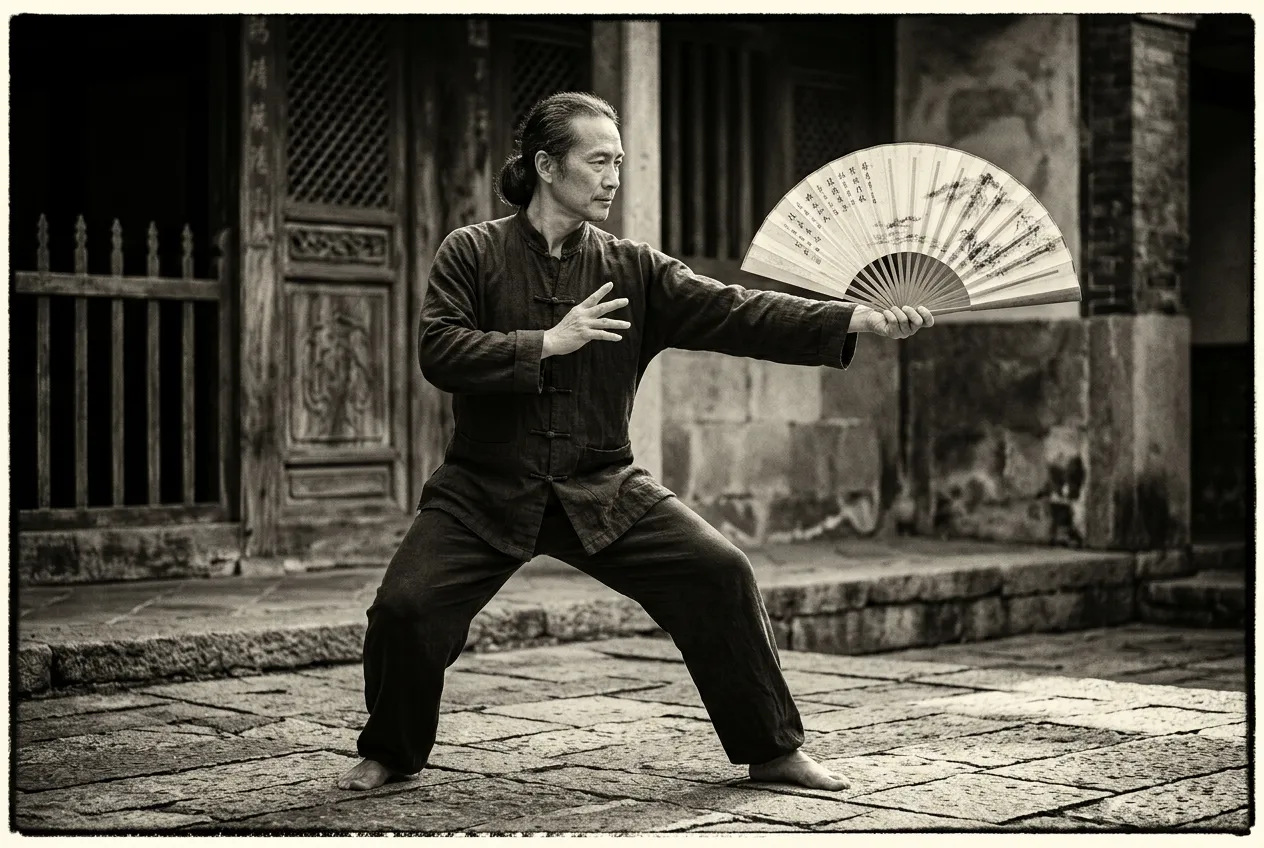 Needle at Sea Bottom and Fan Through the Back — tai chi forms illustration